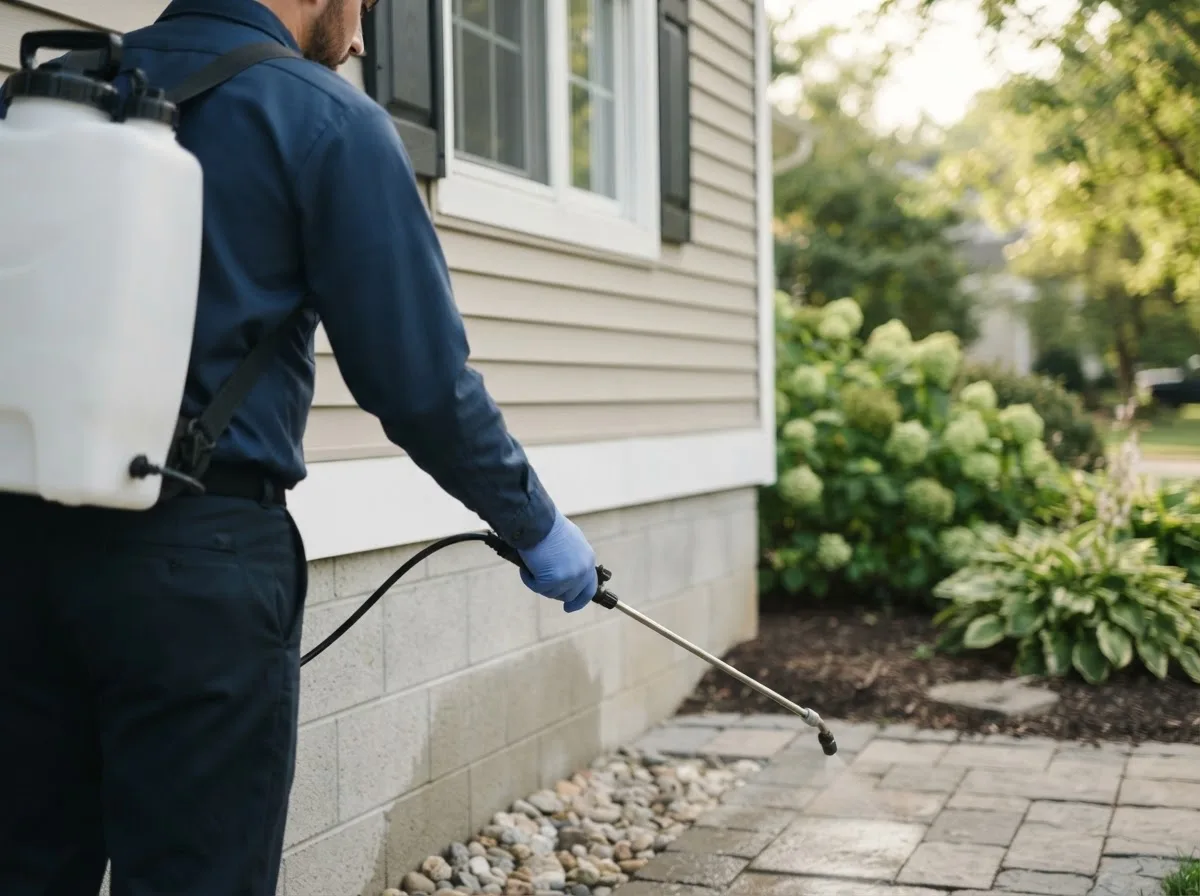 Pest control technician inspecting a home in Pedro, OH